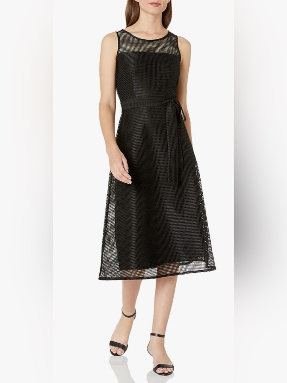 Nine West Women's Square Neck Mesh A-line Midi Dress with Yoke 4 Small business